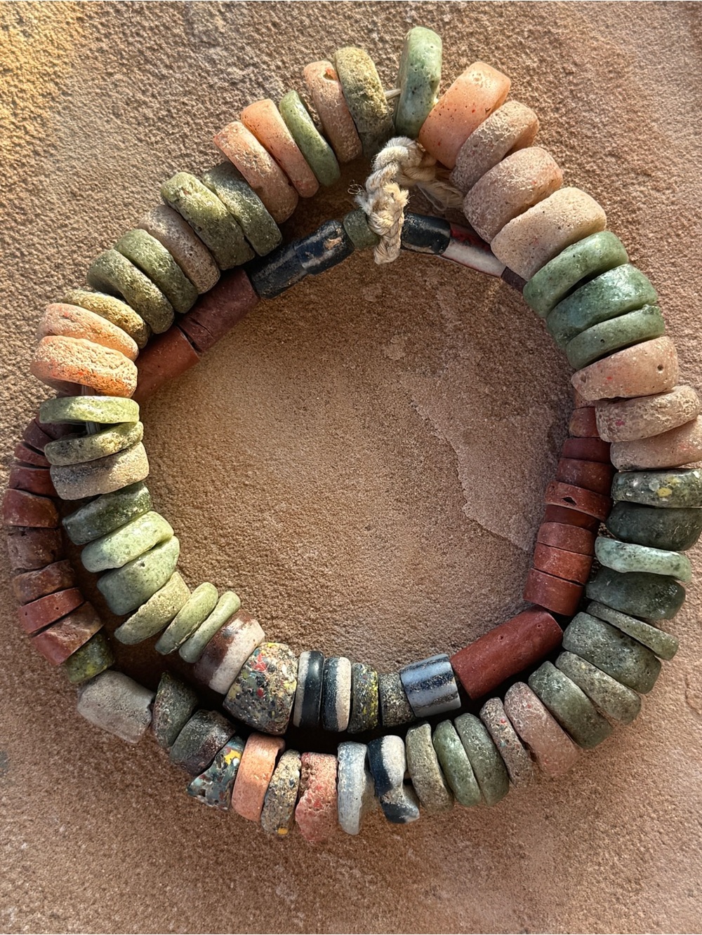 Antique African Powdered Glass & Bauxite Bead Strand Graduated 24" Earth Tones